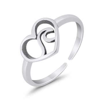 Heart & Wave Adjustable Toe Ring 925 Sterling Silver for Women (7.5mm)
